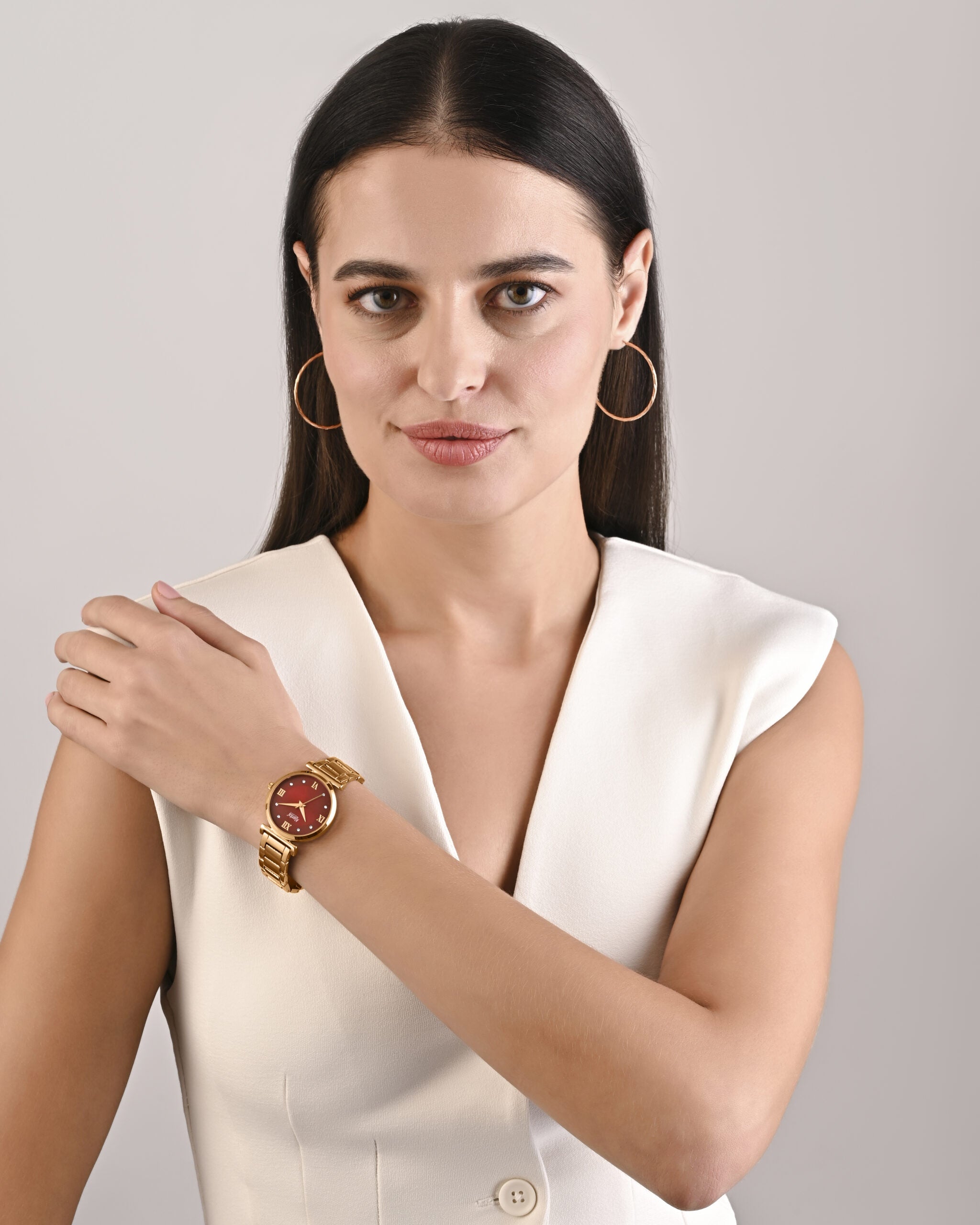 Ajanta Rose Gold Women's Quartz Watch with Maroon Dial, Roman Numerals & Stainless Steel Bracelet |AWC119ESL/7